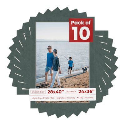 28x40 Mat for 24x36 Photo - Precut Dark Grey Suede Picture Matboard for Frames 28 x 40 Inches - Bevel Cut to Display Art 24 x 36 Inches - Acid Free Pack of 10 MATS with Backing Boards & Clear Bags