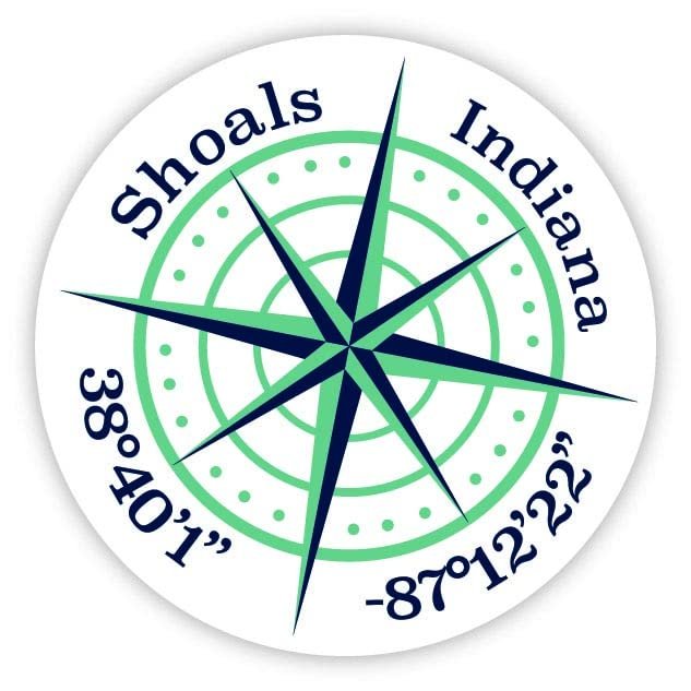 Shoals Indiana 2-Inch Vinyl Decal Sticker Latitude Longitude Compass Design
