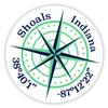 Shoals Indiana 2-Inch Vinyl Decal Sticker Latitude Longitude Compass Design view 1