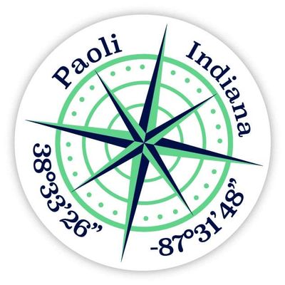Paoli Indiana 2-Inch Vinyl Decal Sticker Latitude Longitude Compass Design