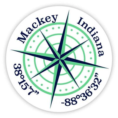 Mackey Indiana 2-Inch Vinyl Decal Sticker Latitude Longitude Compass Design