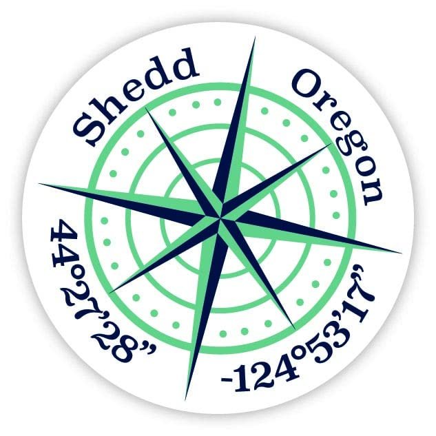 Shedd Oregon 2-Inch Vinyl Decal Sticker Latitude Longitude Compass Design