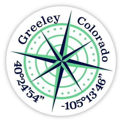 Greeley Colorado 2-Inch Vinyl Decal Sticker Latitude Longitude Compass Design