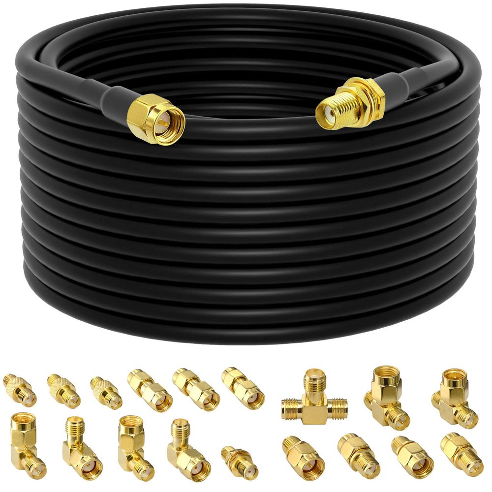 YOTENKO 32.8 Ft SMA Extension Cable SMA Male to SMA Female RG58 Coaxial Cable + SMA Connectors 18PCS SMA RP-SMA Male Female Adapter Kit