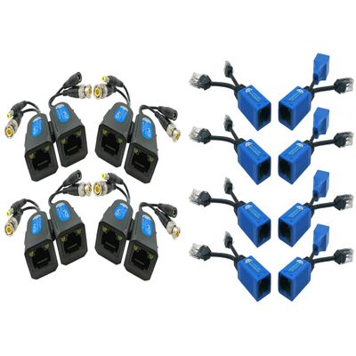 SGUESIKR 4 Pair Passive Video BNC Baluns 1080P-8MP and 4 Pair 2-in-1 PoE IP Camera Power/Data Adapters