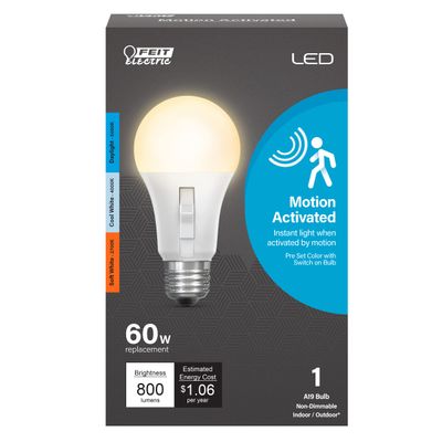 Feit Electric LED Three-Color Selectable, Built-in Motion Sensor Intellibulb - A19 with an E26 Medium Base Light Bulb - 60W Equivalent - 15 Year Life - 800 Lumen - 2700K, 4000K and 5000K