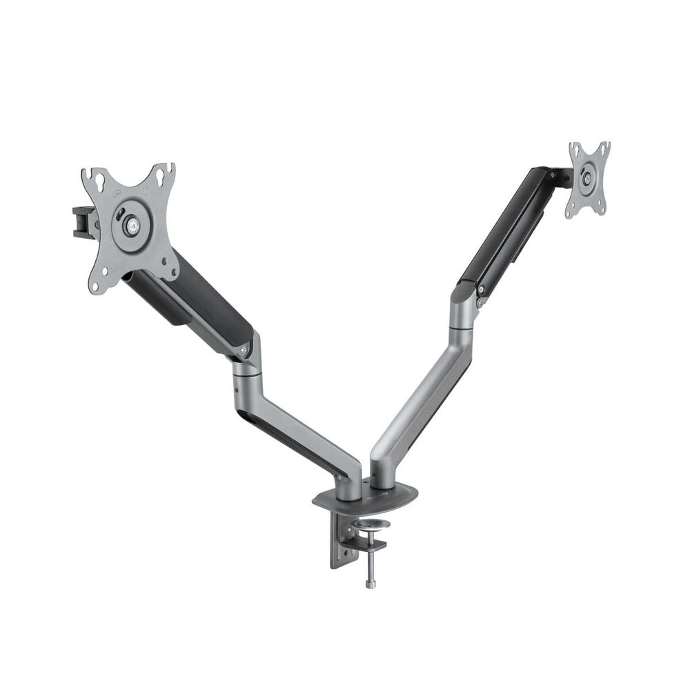 TOOQ DB4132TNR-G - Swivel and Tilt Table Stand for 17"-32" Screens, Two Arms, Adjustable and Adjustable with Spring-Assisted Mechanism, Grey/Black