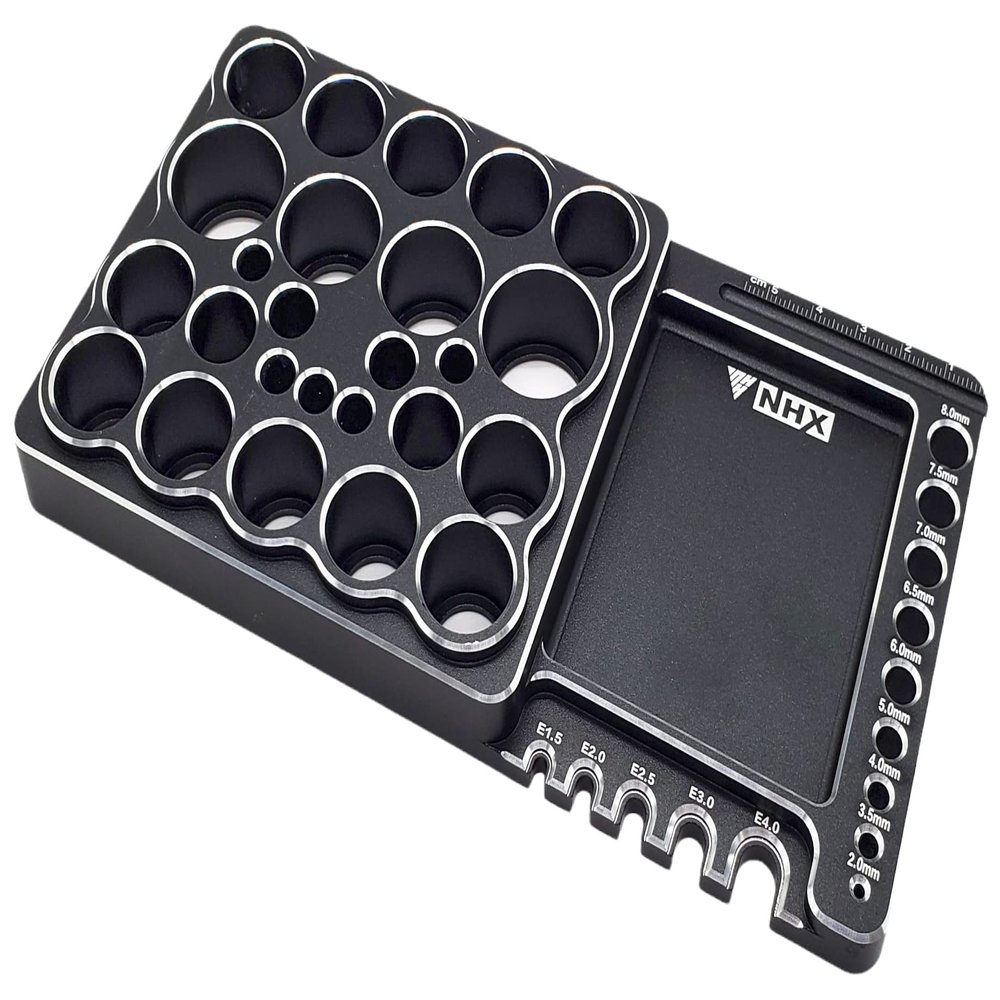 NHX RC Multi-Functional Aluminum Tool Stand -Bullet Jig E-Clip Parts Tray -Black