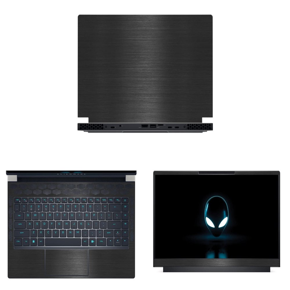 Decalrus - Protective Decal for The Alienware x14 R1 14 (14" Screen) Laptop Black Texture Brushed Aluminum Cover wrap BAalienwareX14_R1Back