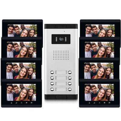 AMOCAM 8 Units Apartment Intercom System, 7 inch Monitor Wired Video Door Phone System, Monitoring, Unlock, Dual Way Door Intercom, for Home Household Apartment Black