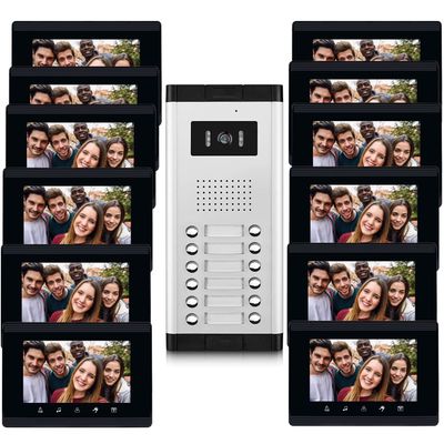 AMOCAM 12 Units Apartment Intercom System, 7 inch Monitor Wired Video Door Phone System, Monitoring, Unlock, Dual Way Door Intercom, for Home Household Apartment