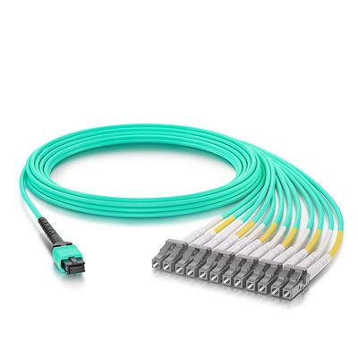 10Gtek MPO (F) to 12x LC OM3 Multi-Mode Fan-Out Patch Cord, 10 ft/3 m, Breakout 0.5m