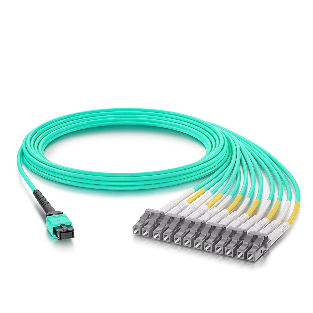 10Gtek MPO (F) to 12x LC OM3 Multi-Mode Fan-Out Patch Cord, 10 ft/3 m, Breakout 0.5m