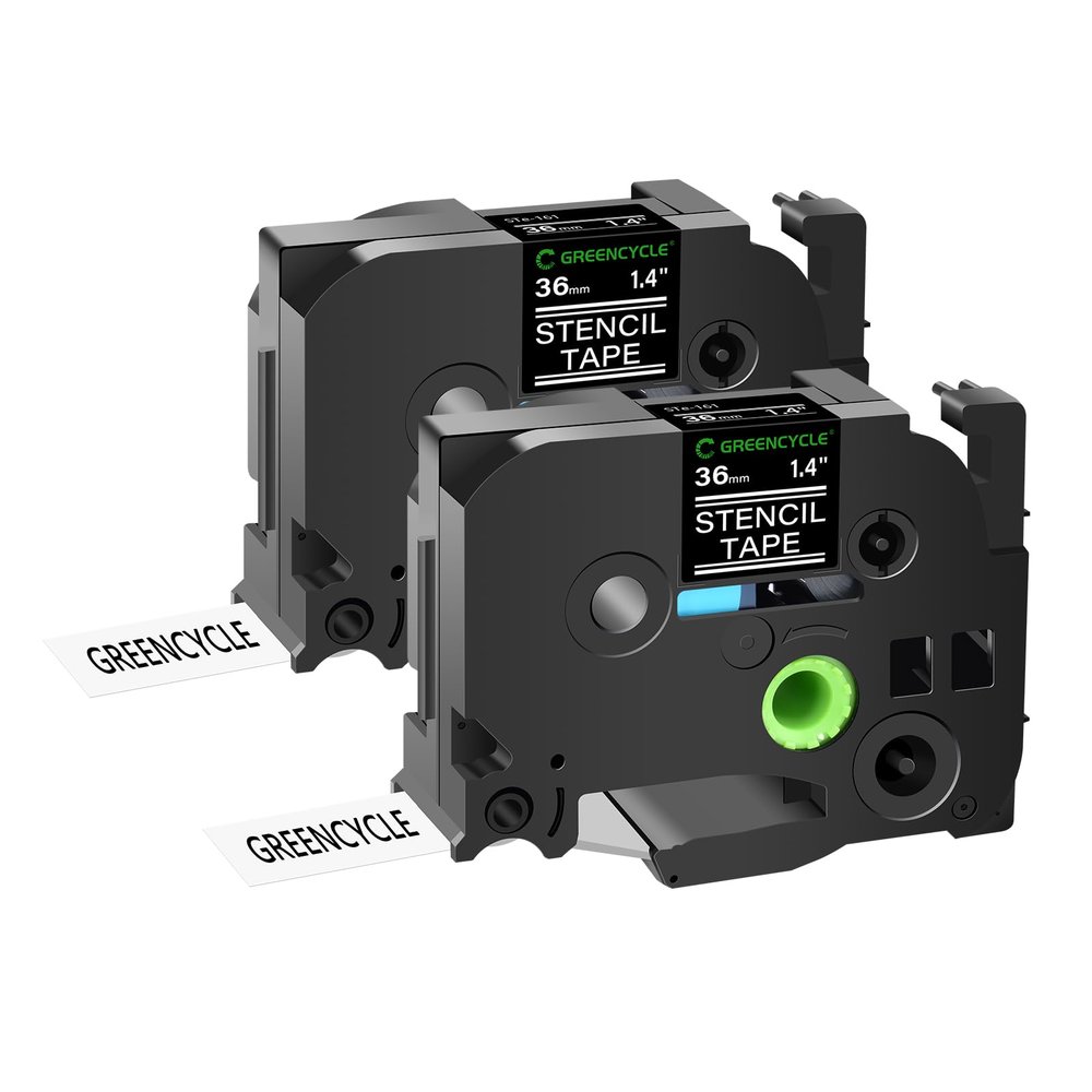 GREENCYCLE 2 Pack Black on Clear Mobile Solutions Stencil Labeling Tape Cassette Compatible for Brother STE-161 ST-161 1.5" 36mm x 3m for Ptouch PT530 PT3600 PT9400 PT9600 PT9800PCN Label Maker