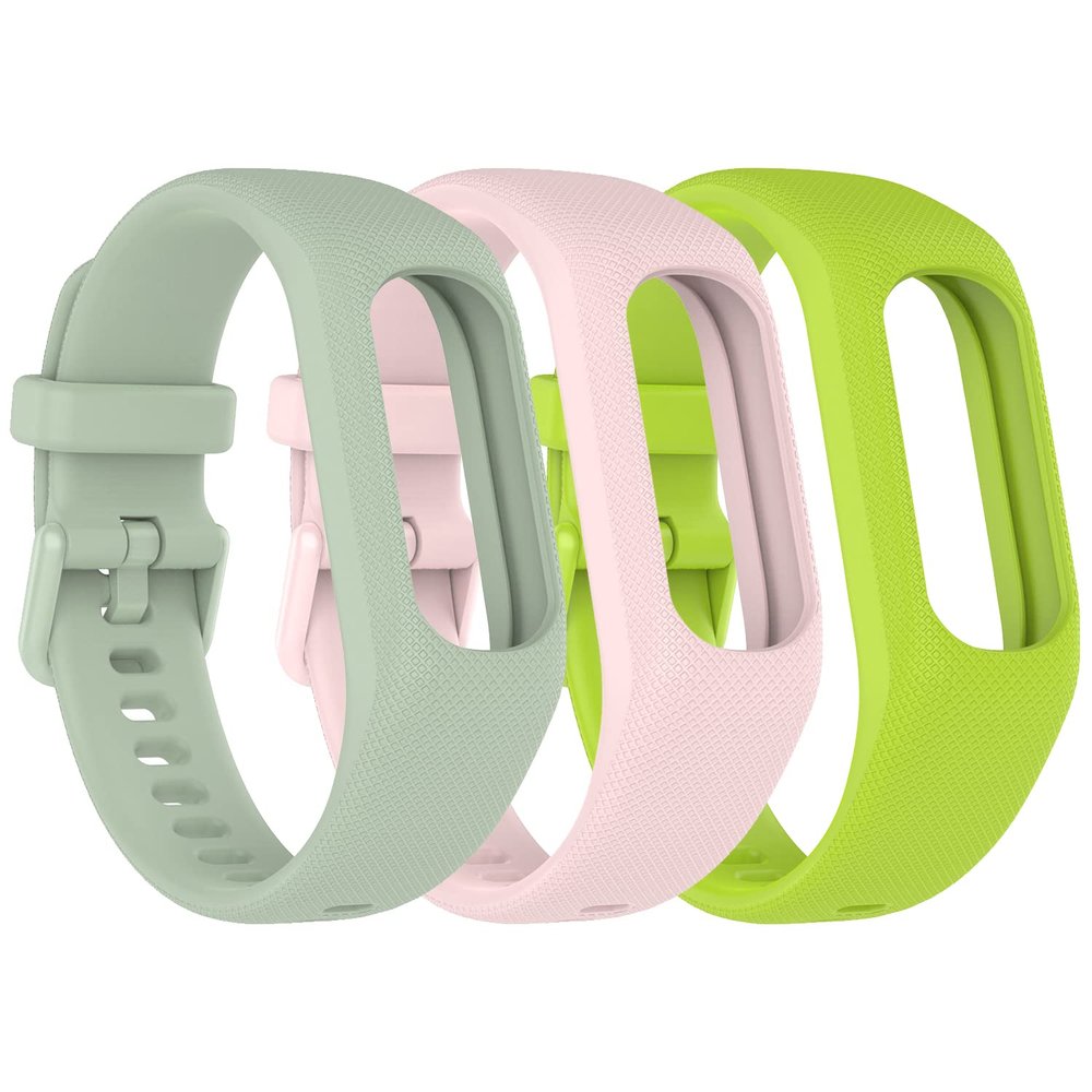 Gheper Soft Silicone Bands Compatible with Garmin Vivosmart 5 Straps Replacement Wristbands with Secure Metal Watch Clasp Buckle Bracelet Band Case Cover for Women Men, 3 Pack