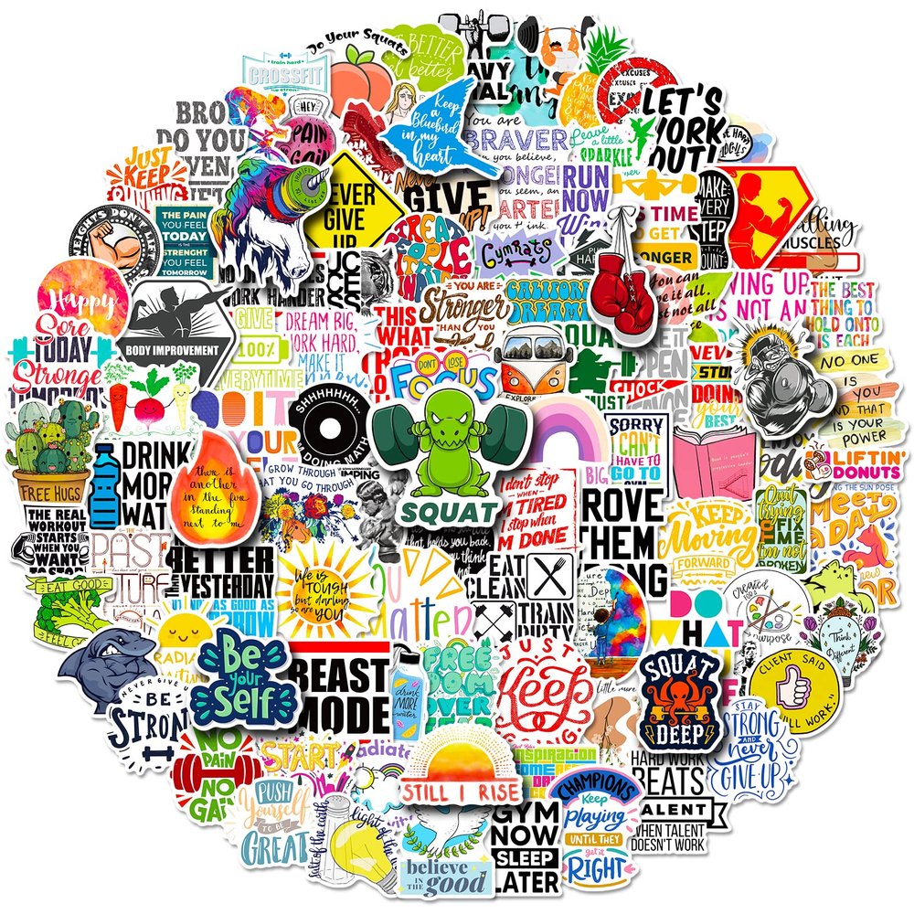 200Pcs Workout Stickers Gym Inspirational Stickers for Laptop, Water Bottles, Luggage, Computer, Fitness Decal for Teens and Adults