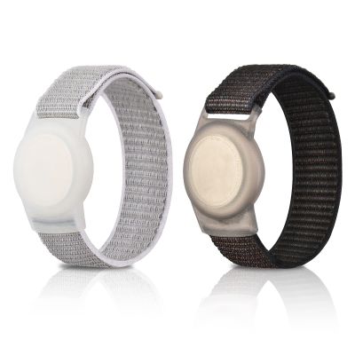 2 Pack Kids Wristband for AirTag, Nylon Watch Band GPS Tracker Holder Protective Case Compatible with Apple Air Tag, Adjustable Anti-lost Bracelet for Toddler Baby Children Elders(Black+White)