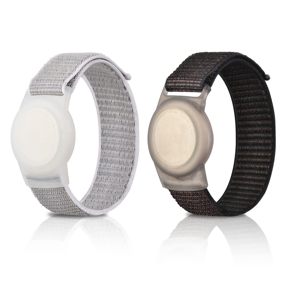 2 Pack Kids Wristband for AirTag, Nylon Watch Band GPS Tracker Holder Protective Case Compatible with Apple Air Tag, Adjustable Anti-lost Bracelet for Toddler Baby Children Elders(Black+White)