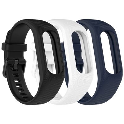 Gheper Soft Silicone Bands Compatible with Garmin Vivosmart 5 Straps Replacement Wristbands with Secure Metal Watch Clasp Buckle Bracelet Band Case Cover for Women Men, 3 Pack