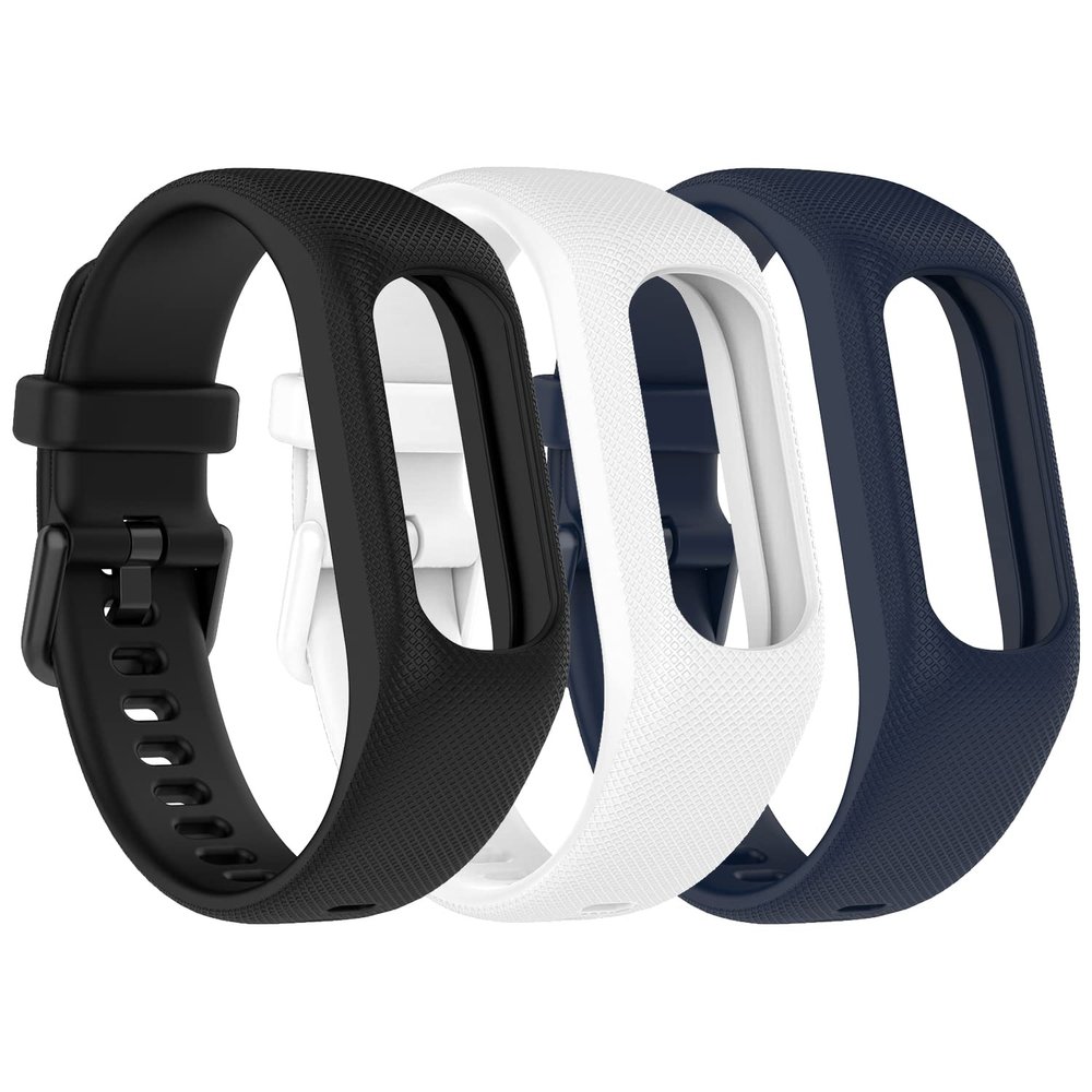 Gheper Soft Silicone Bands Compatible with Garmin Vivosmart 5 Straps Replacement Wristbands with Secure Metal Watch Clasp Buckle Bracelet Band Case Cover for Women Men, 3 Pack