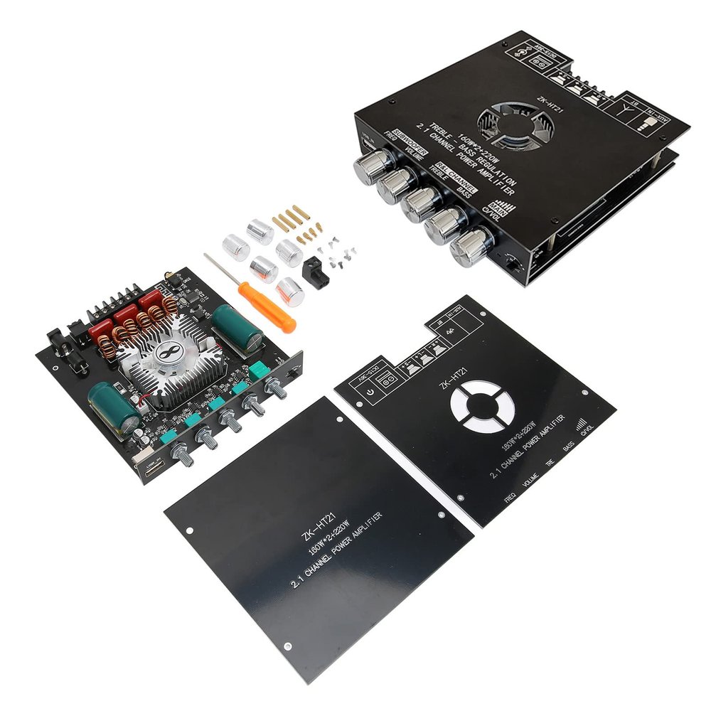Bluetooth 5.0 Amplifier Board, 160W 160W 220W BT Power Amplifier Board Stereo 2.1 Channel Built in Cooling Fan USB Amplifier Board for DIY Sound System