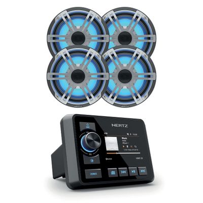 Hertz HMR 20 Marine Digital Media Receiver with 2 Pairs HEX 6.5 S-LD-G 6.5" 4-Ohm Marine Coax Set with RGB LEDs
