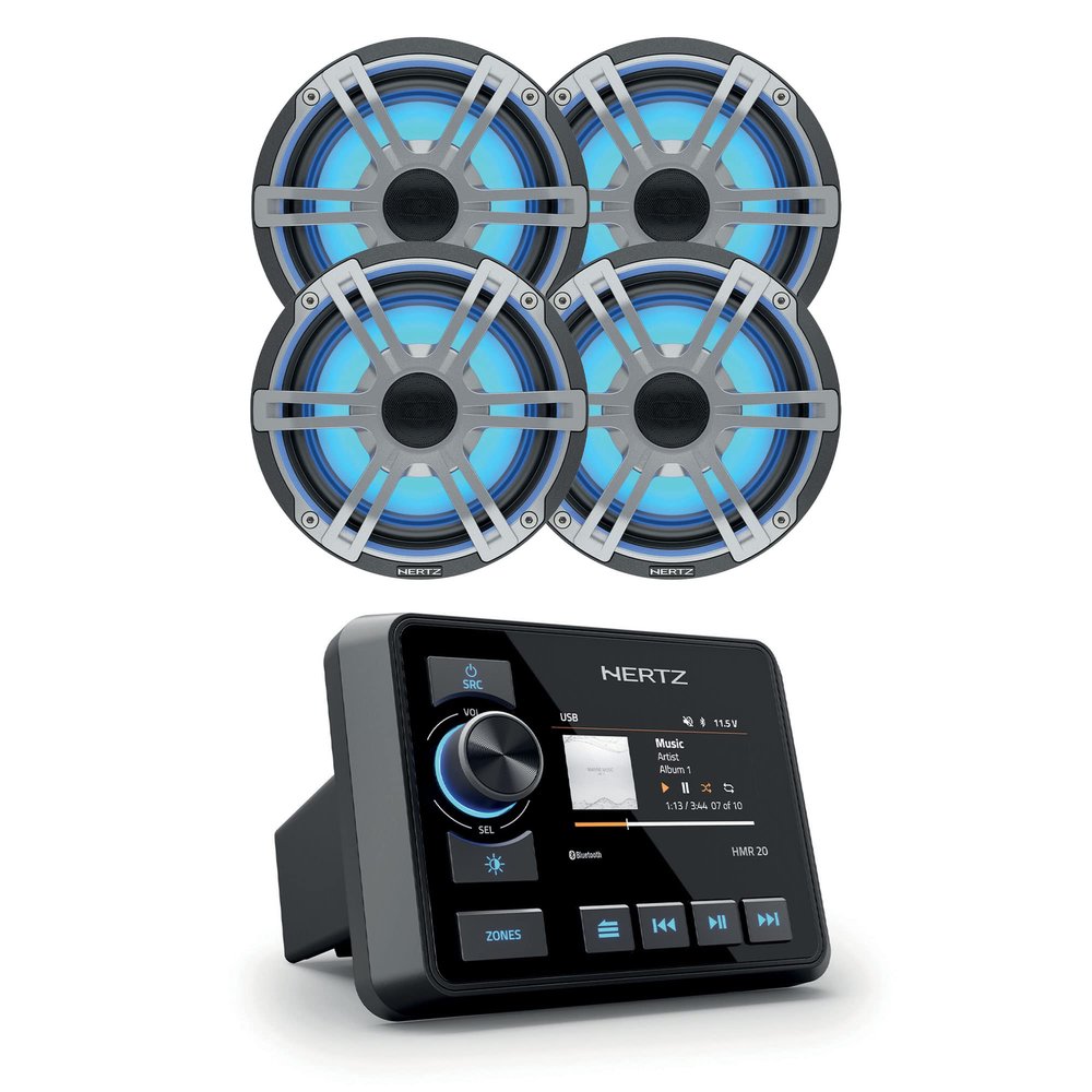 Hertz HMR 20 Marine Digital Media Receiver with 2 Pairs HEX 6.5 S-LD-G 6.5" 4-Ohm Marine Coax Set with RGB LEDs