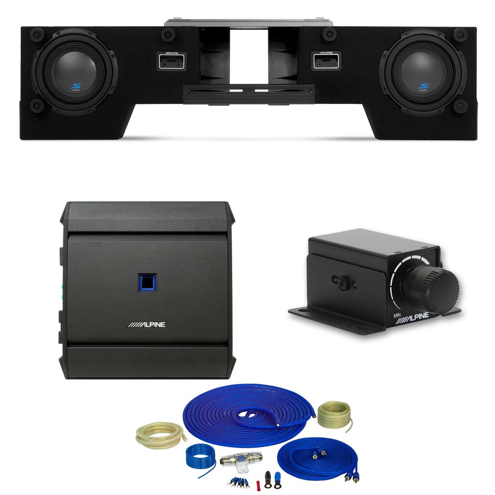Alpine S-DB8V-TRK Dual 8" Halo S-Series Preloaded Truck Subwoofer Enclosure S-A60M S-Series 600 Watt Mono Amp, RUX-KNOB.2 and 4 Gauge Wiring Kit