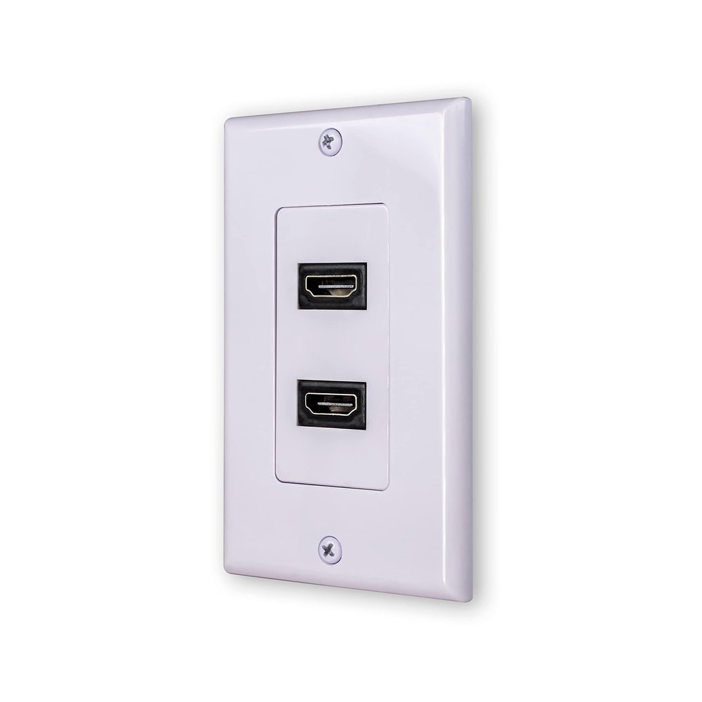 SatelliteSale Universal HDMI 1.4 Dual Wall Plate Female to Female 10.2Gbps 4K/30Hz White with Screws and Wall Bracket Included