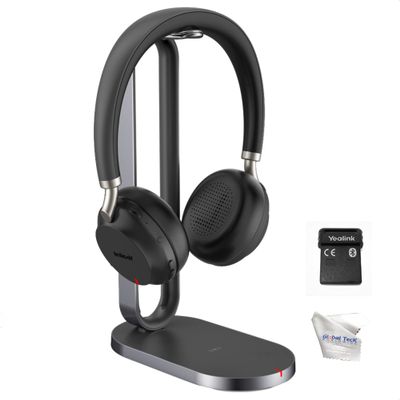Global Teck Worldwide Yealink BH72 Wireless Bluetooth Stereo Headphones w/Mic, 35-Hour Battery, Wireless Charging, Work from Home Office - Zoom, Meet, Webex, Calls, Noise Cancellation Mic, GTW Cloth