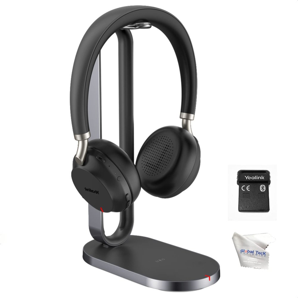 Global Teck Worldwide Yealink BH72 Wireless Bluetooth Stereo Headphones w/Mic, 35-Hour Battery, Wireless Charging, Work from Home Office - Zoom, Meet, Webex, Calls, Noise Cancellation Mic, GTW Cloth