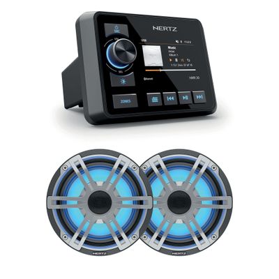 Hertz HMR 20 Marine Digital Media Receiver with 1 Pair HEX 6.5 S-LD-G 6.5" 4-Ohm Marine Coax Set with RGB LEDs