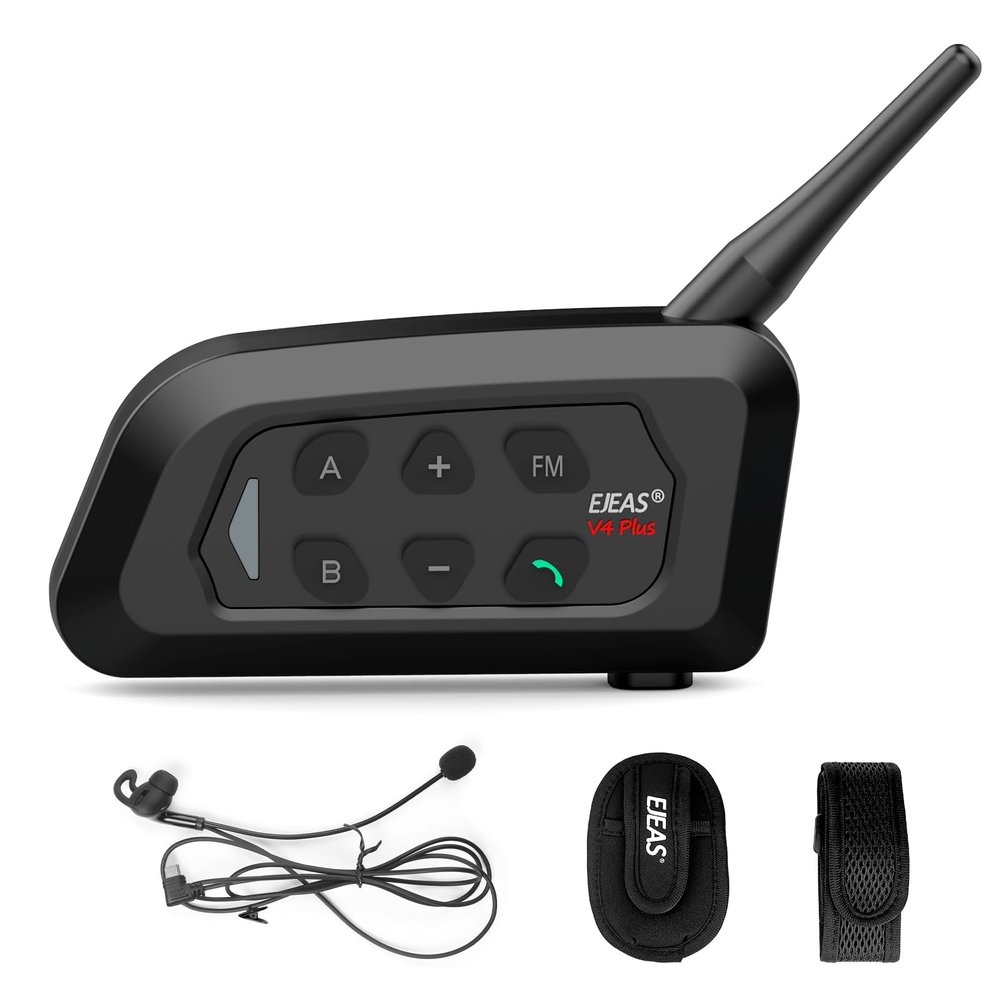 EJEAS V4C Plus Professional Football Intercom, Bluetooth 5.1 Headset with Noise Reduction/Waterproof/FM Radio/Armband for 4 Referees Group Communication (1PC)