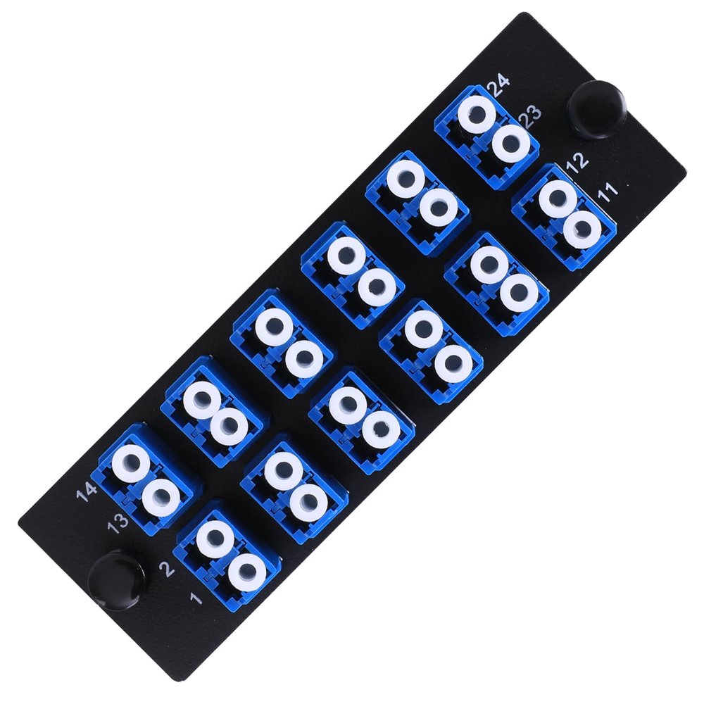 VFLTOOL 12 Duplex LC Adapters LGX Footprint Fiber Patch Panel Loaded 24 Fiber Ports Couplers Enclosure - LC UPC Blue Compatible with SingleMode Multimode|1.25G/10GB OS1-2/OM3