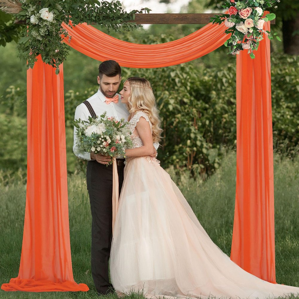 FUHSY Wedding Arch Draping Fabric Burnt Orange Drapes for Backdrop 20FT 2 Panels Chiffon Fabric Drapery Swag Curtains for Ceremony Ceiling Drapes Sheer Fabric Archway for Reception Wedding Decorations