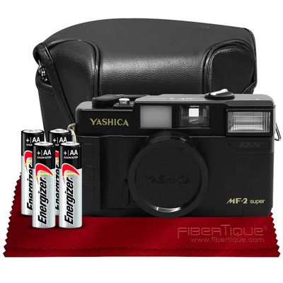 Yashica MF-2 Super 35mm Film Camera - 38mm f/3.8 Lens by Kokoti Black (YAS-MF2SDX-BK) w/Hard-shell Case, Auto ISO Detection, 1/125 Shutter, + Basic Bundle