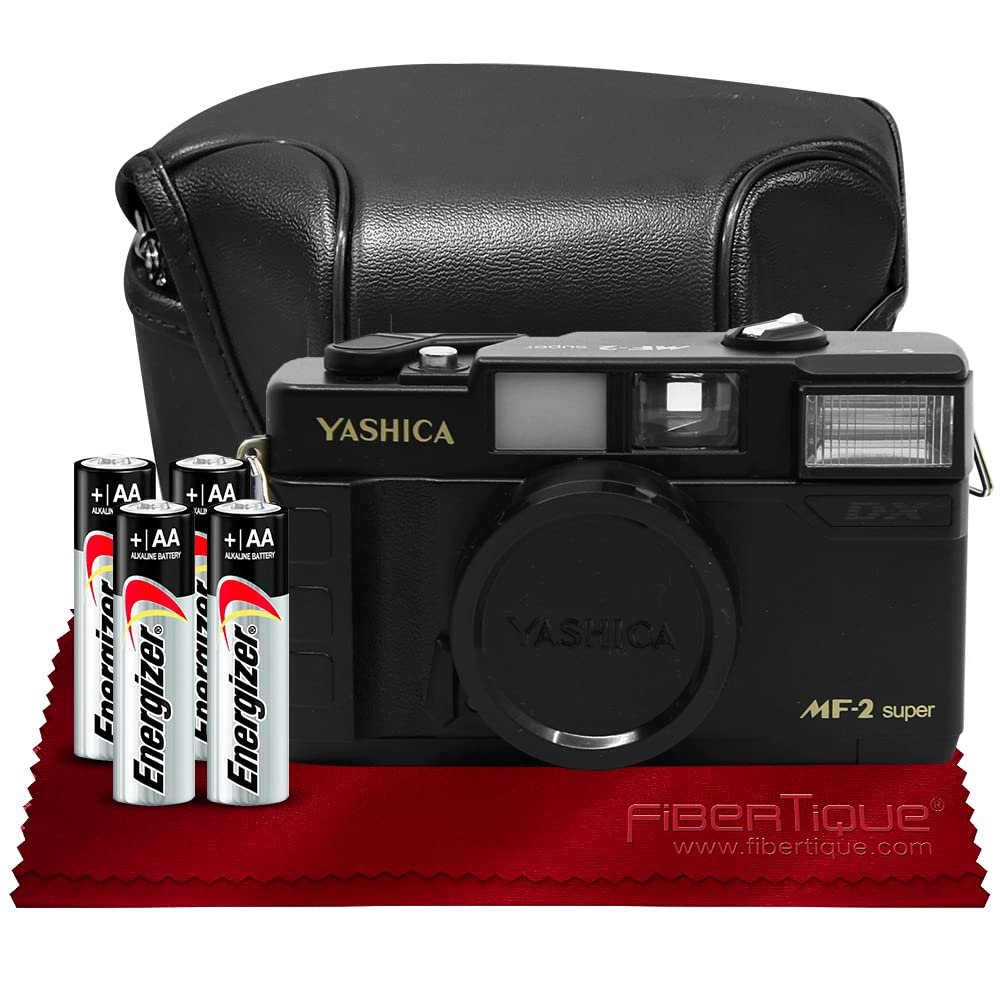 Yashica MF-2 Super 35mm Film Camera - 38mm f/3.8 Lens by Kokoti Black (YAS-MF2SDX-BK) w/Hard-shell Case, Auto ISO Detection, 1/125 Shutter, + Basic Bundle