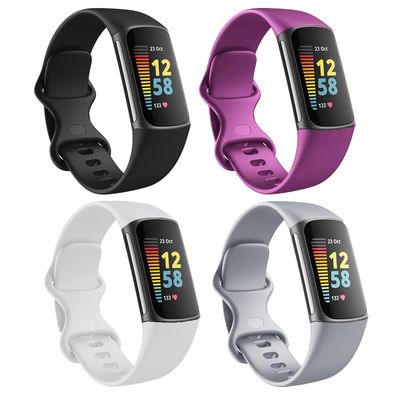Fitbit Charge 5/6 Compatible Bands - Silicone Fitness Sport Wristbands for Women & Men - Small/Large (Small, Black/White/Gray/Purple)