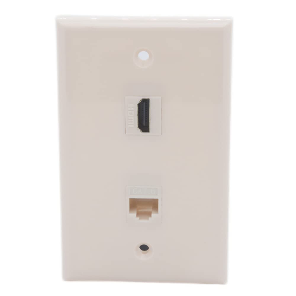 1Gang Colorful 1 Port HDMI 1 Port CAT6 RJ45 Female To Female Wall Plate (Ivory)