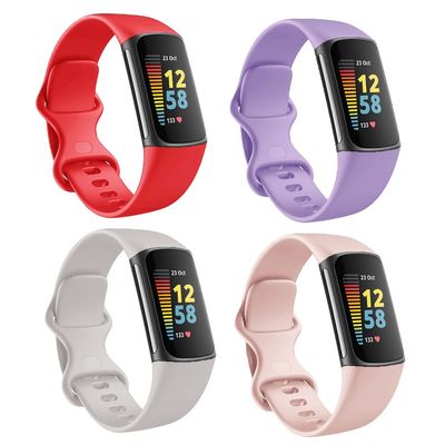 Fitbit Charge 5/6 Compatible Bands - Silicone Fitness Sport Wristbands for Women & Men - Large (Large, Red/Lavender/Lunar White/Silt)