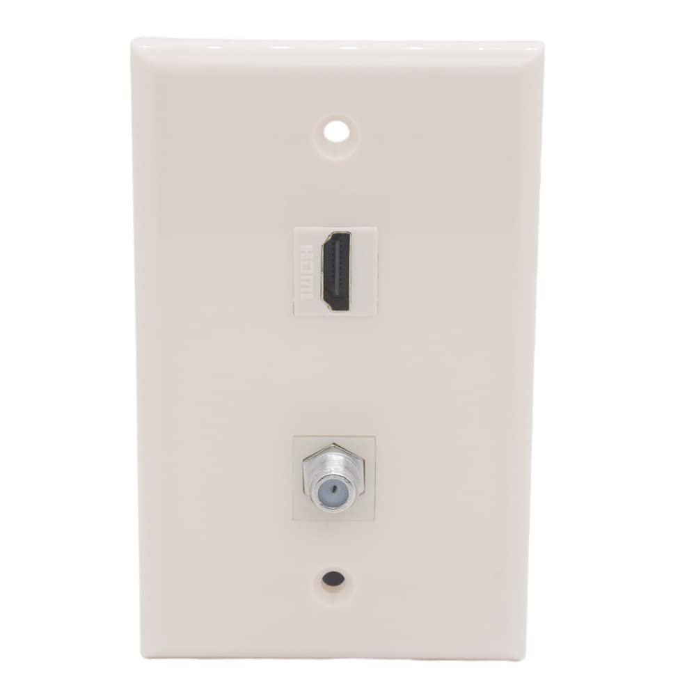 1Gang Colorful 1 Port HDMI 1 Port Coaxial F RG6 Female To Female Wall Plate (Ivory)