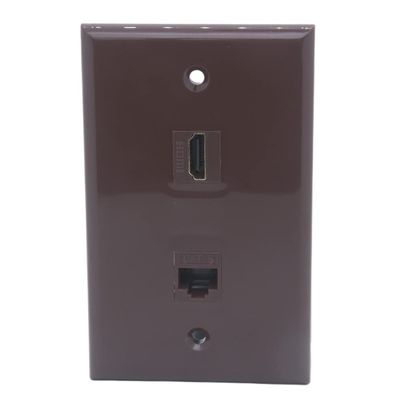 1Gang Colorful 1 Port HDMI 1 Port CAT6 RJ45 Female To Female Wall Plate (Brown)