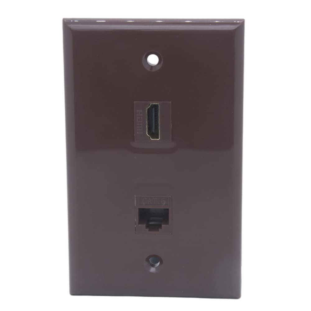 1Gang Colorful 1 Port HDMI 1 Port CAT6 RJ45 Female To Female Wall Plate (Brown)