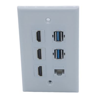 1Gang Colorful 3 Ports HDMI 2 Ports USB 3.0 1 Port CAT6 RJ45 Female To Female Wall Plate (Gray)