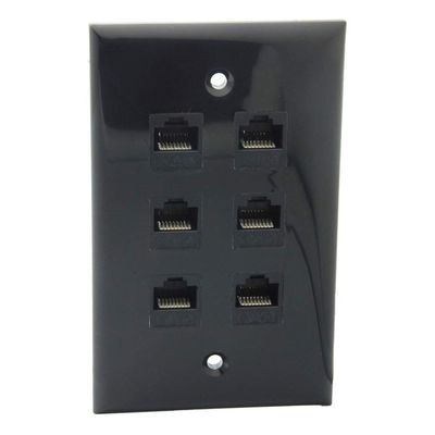 1Gang Colorful 6 Ports CAT6 RJ45 Female To Female Wall Plate (Black)