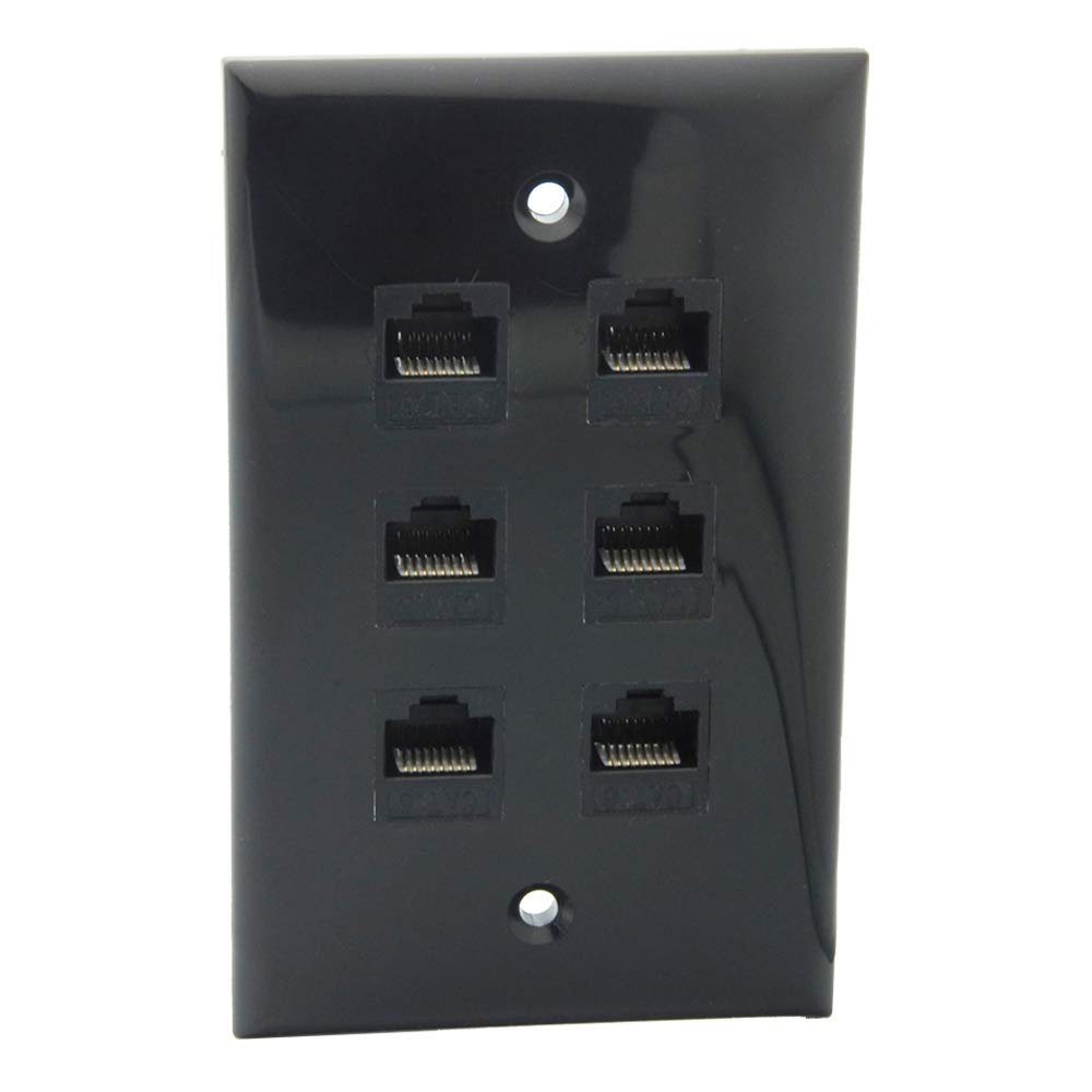 1Gang Colorful 6 Ports CAT6 RJ45 Female To Female Wall Plate (Black)