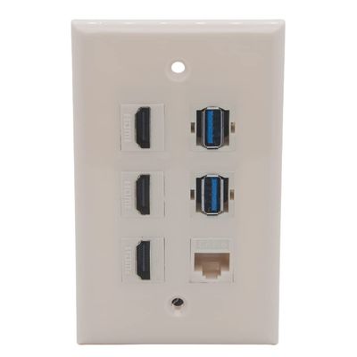 1Gang Colorful 3 Ports HDMI 2 Ports USB 3.0 1 Port CAT6 RJ45 Female To Female Wall Plate (Ivory)