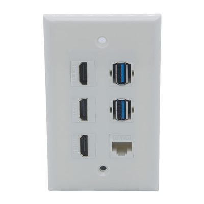 1Gang Colorful 3 Ports HDMI 2 Ports USB 3.0 1 Port CAT6 RJ45 Female To Female Wall Plate (Almond)