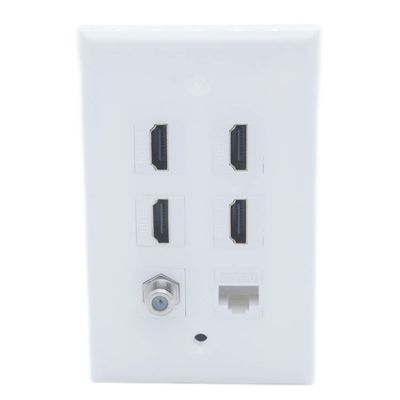 1Gang Colorful 4 Ports HDMI 1 Port Coaxial F RG6 1 Port CAT6 RJ45 Female To Female Wall Plate (White)
