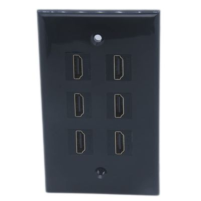 1Gang Colorful 6 Ports HDMI Female To Female Wall Plate (Black)